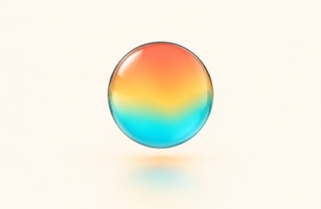 Translucent glass sphere with a glowing coral-to-teal core — the Signal brand mark in 3D