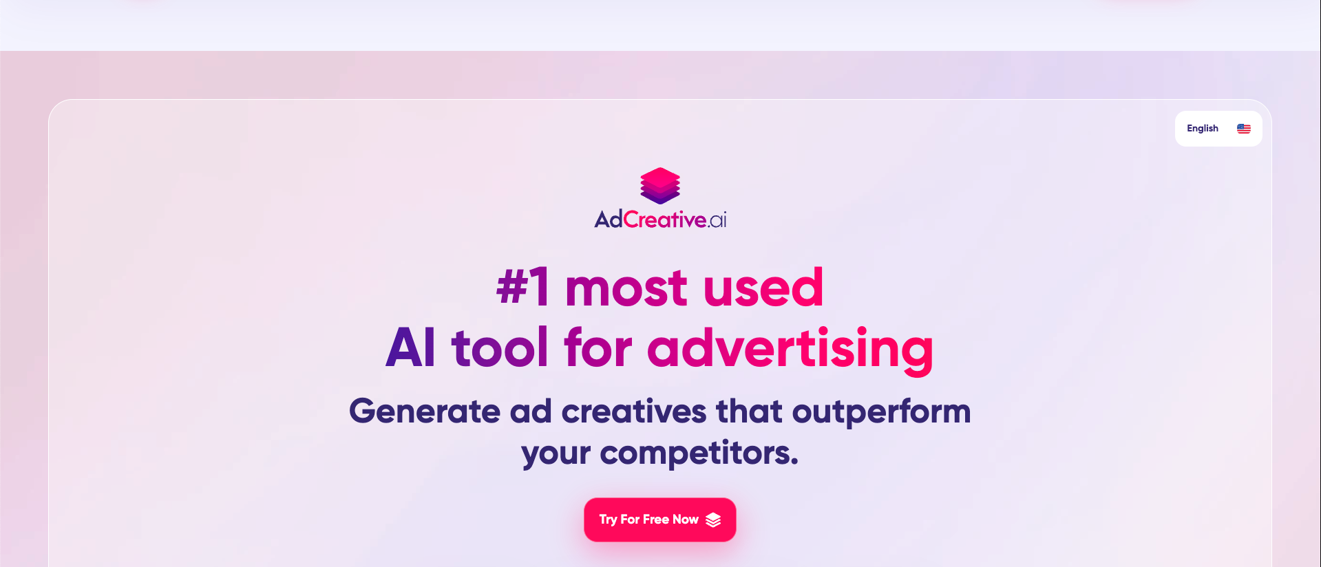 AdCreative.ai homepage promoting the most used AI tool for advertising