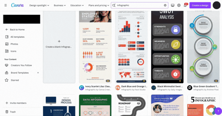 Animated examples of infographic templates in Canva