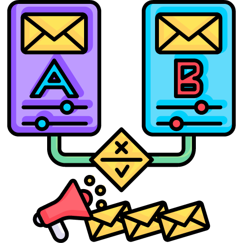 Two phone screens labeled A and B being compared in a split test