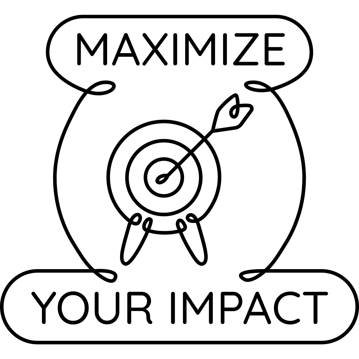 Line drawing of an arrow hitting a bullseye with the words maximize your impact