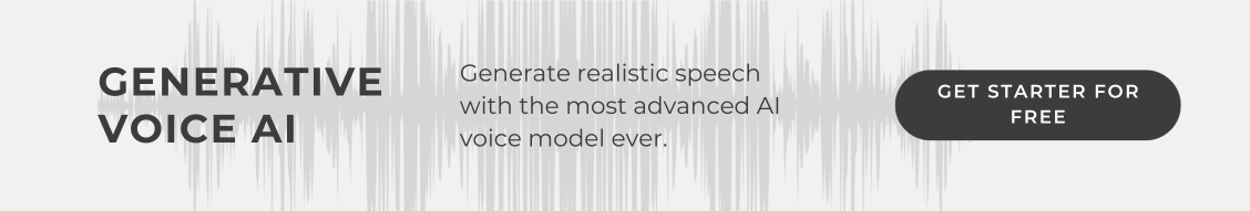 ElevenLabs generative voice AI banner with a get started for free button