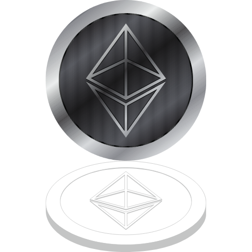 Silver Ethereum coin with the diamond-shaped logo
