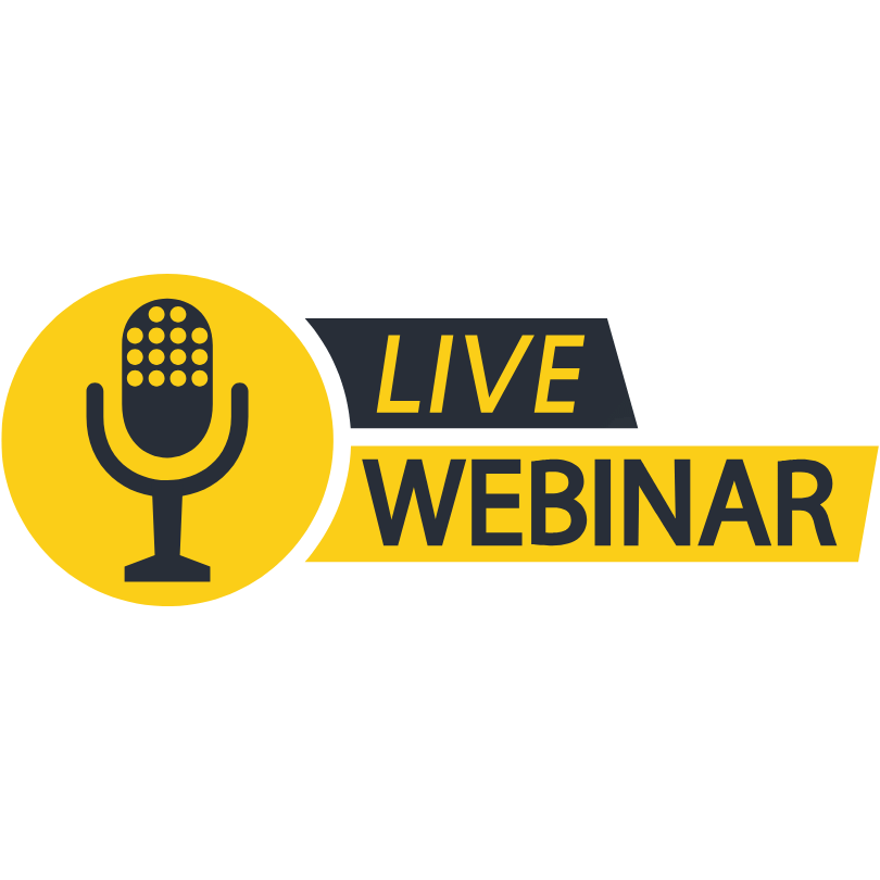 Live webinar badge with a microphone icon
