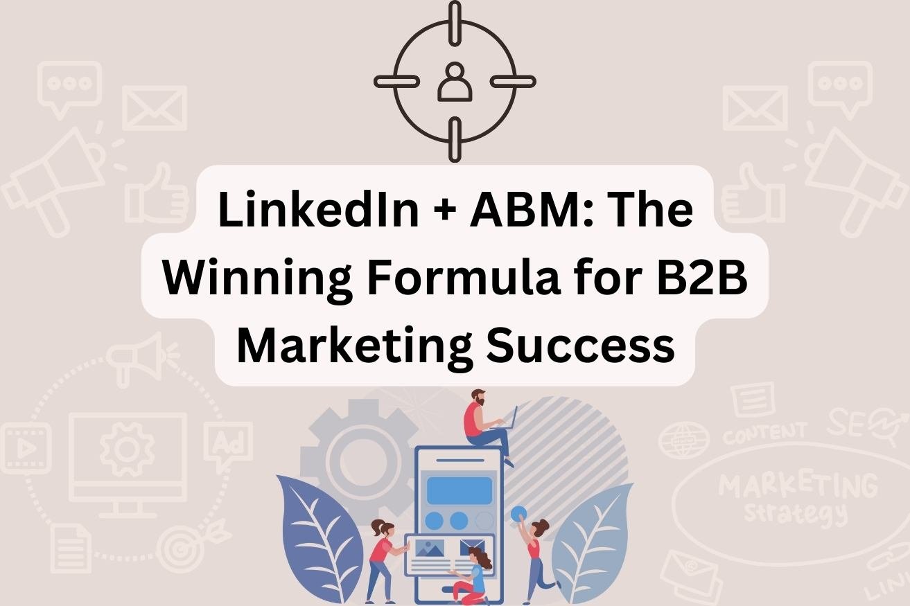 Text overlay on a neutral background with icons and illustrations discussing LinkedIn and ABM strategy for B2B marketing success.